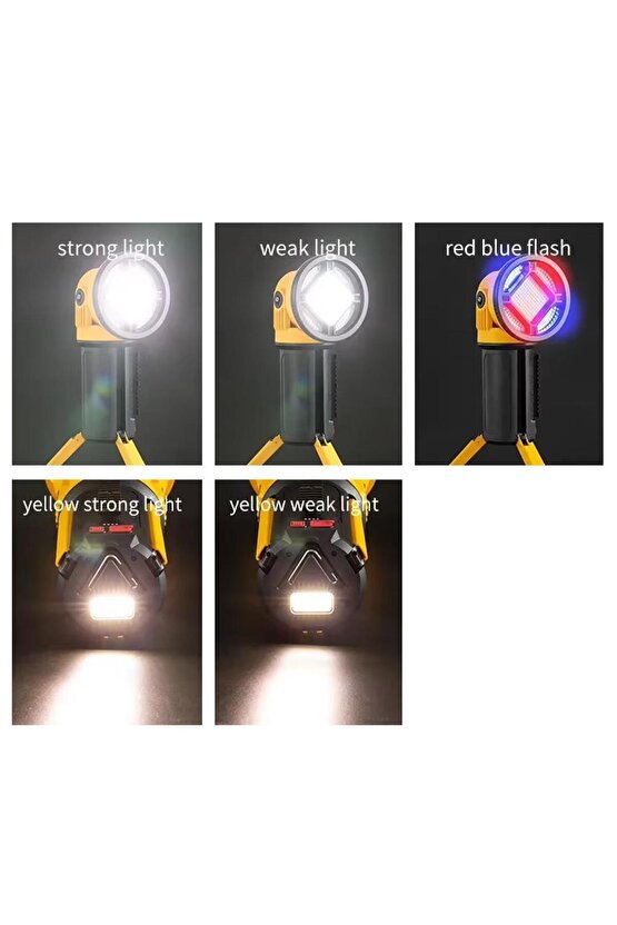 MX-W5164-3 Kırmızı Mavi Çakarlı COB Ledli Şarjlı Kamp El Feneri Işıldak