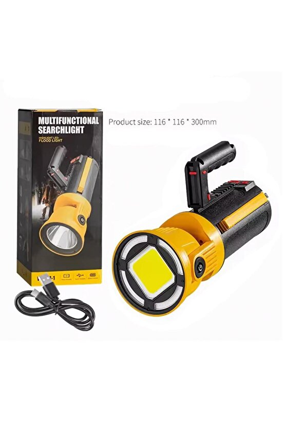 MX-W5164-3 Kırmızı Mavi Çakarlı COB Ledli Şarjlı Kamp El Feneri Işıldak