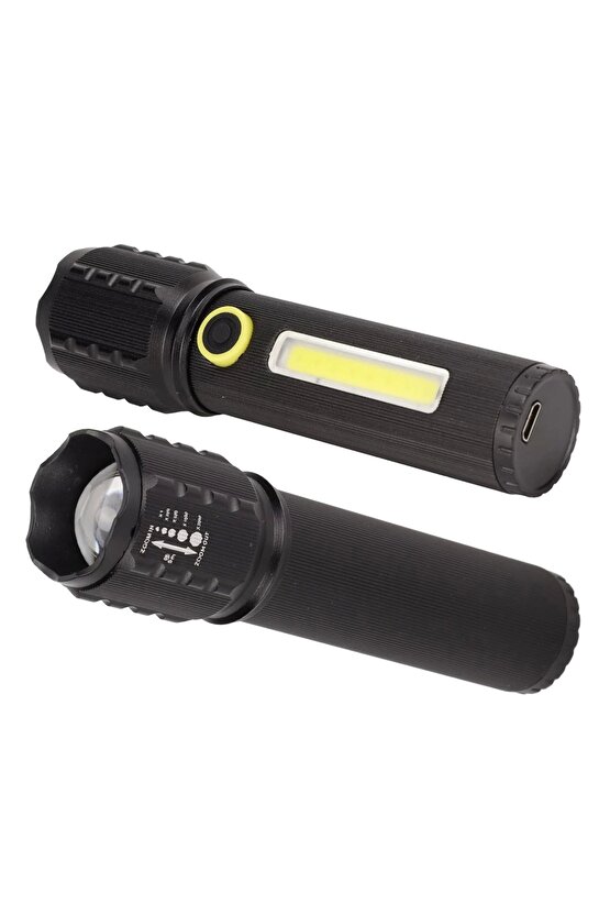 ZOOMLU FLASH ÖZELLİKLİ ŞARJLI METAL KASA EL FENERİ (4172)