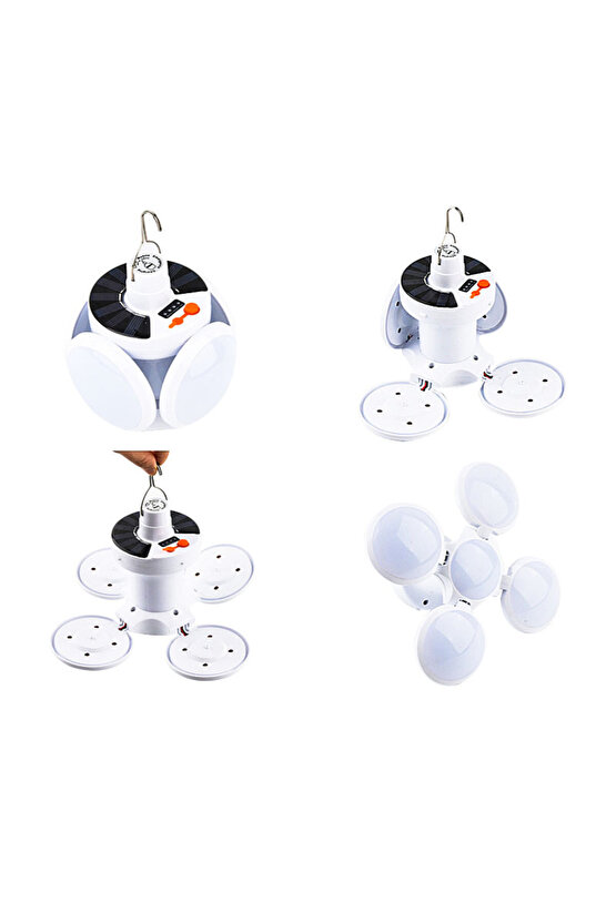 613461 ShopZum PR-2038 SOLAR PANELLİ ŞARJLI ÇİFT BATARYALI 5Lİ KATLANABİLİR ACİL DURUM KAMP LAMBA