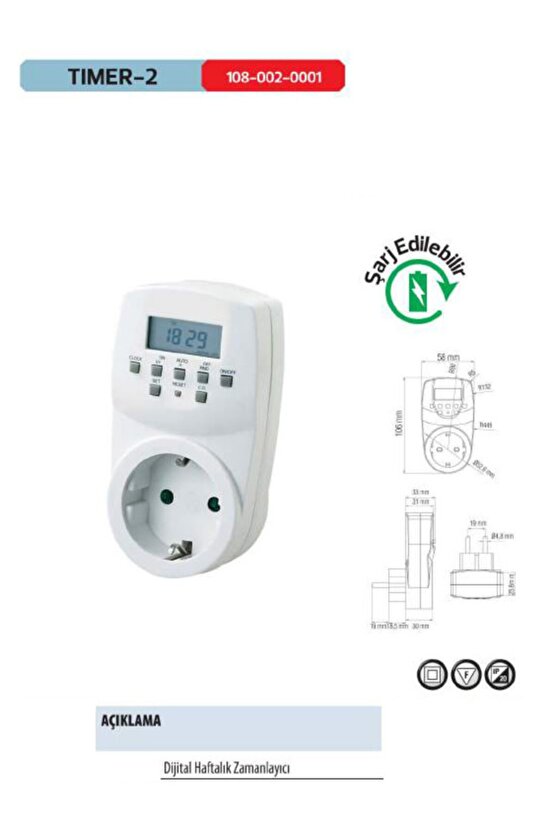 Horoz Timer-2 Dijital Ayar Zaman Saati Prizi Rolesi Haftalık 20 Programlı Açma-kapama