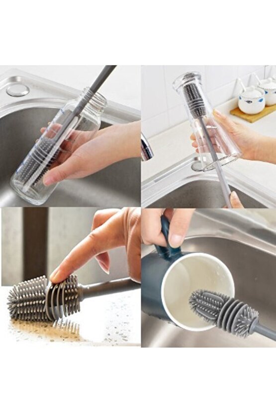 Biberon Temizleme Fırçası – Silikon Uçlu Uzun Saplı Fırça