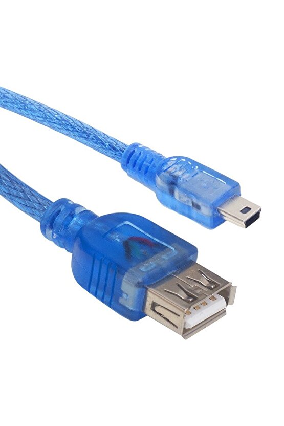 USB 5 Pin Erkek – USB Dişi 40 cm iPod Kablo (Mavi Şeffaf Tasarım)