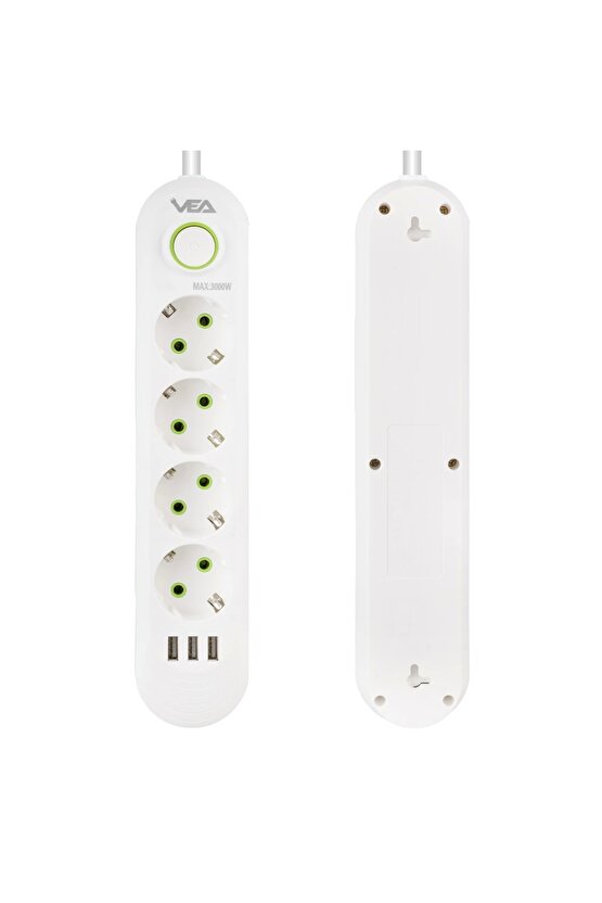 Winta- Vea Va-21560 4lü 1.5 Metre Kablolu 3 Usbli Beyaz Akım Korumalı Priz
