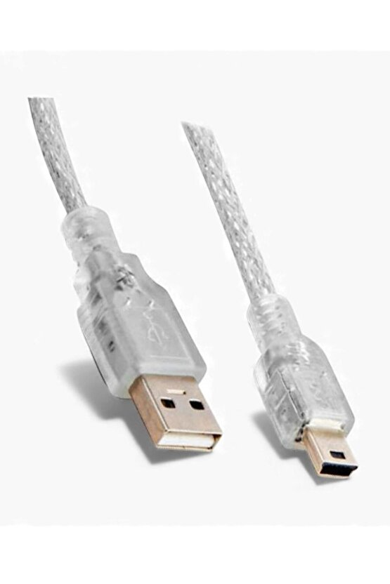 USB 2.0 Şeffaf Mini 5 Pin Kablo 3 Metre – Veri ve Şarj Bağlantı Kablosu