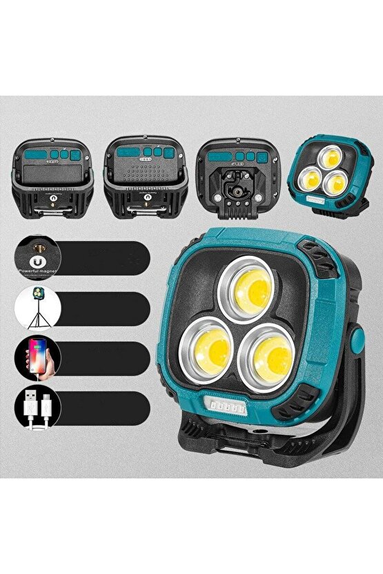 Powerbank Özellikli Şarjlı 30W Çalışma Lambası | 3 COB LED’li, 3 Renk Modlu (4000K-7000K)
