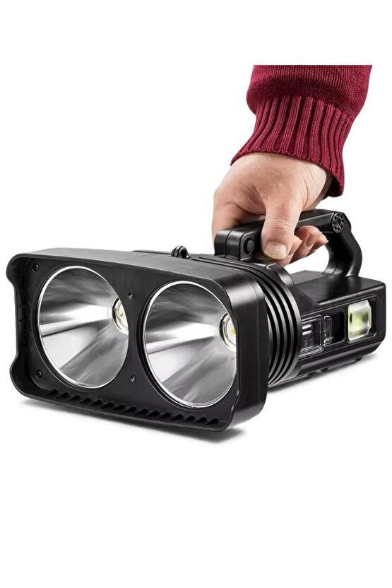 Süper Parlak Şarjlı ve Pilli El Feneri | Battal Boy, 4 Farklı Işık Modu, Güçlü Aydınlatma