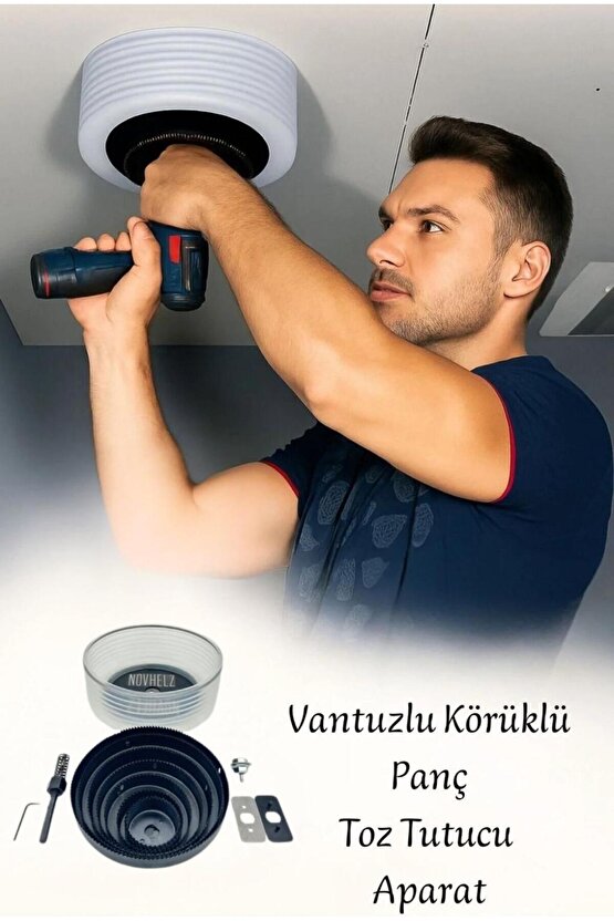 Körüklü Vantuzlu Matkap Ucu Toz Tutucu + 8 Parça Panç Seti 250 mm – Profesyonel ve Ev Kullanımı (26)
