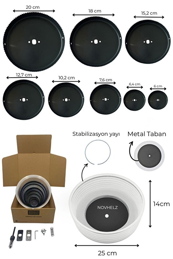 Körüklü Vantuzlu Matkap Ucu Toz Tutucu + 8 Parça Panç Seti 250 mm – Profesyonel ve Ev Kullanımı (26)