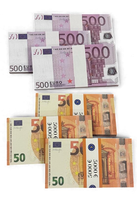 Eğlencelik 6 Deste Euro Seti – 3 Deste 500 € ve 3 Deste 50 € Şaka Parası, Düğün Atma, Parti, Film