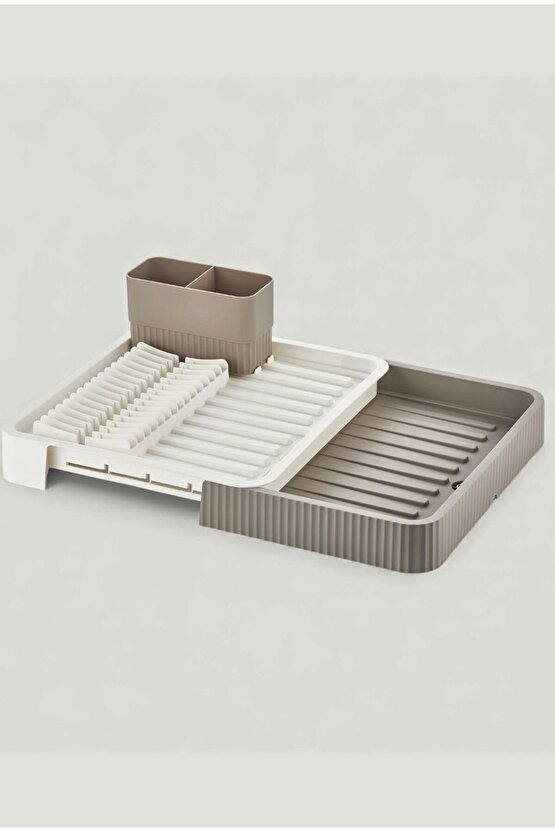 Kahverengi Sürgülü Bulaşıklık – Ayarlanabilir Paslanmaz Plastik Bulaşık Süzeği ve Kurutmalık