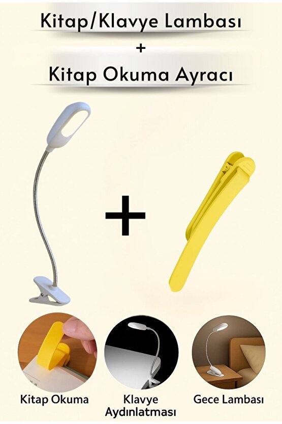 Taşınabilir Kitap Okuma Lambası ve Esnek Kitap Ayracı Seti – Göz Yormayan Işık, Pratik Tasarım