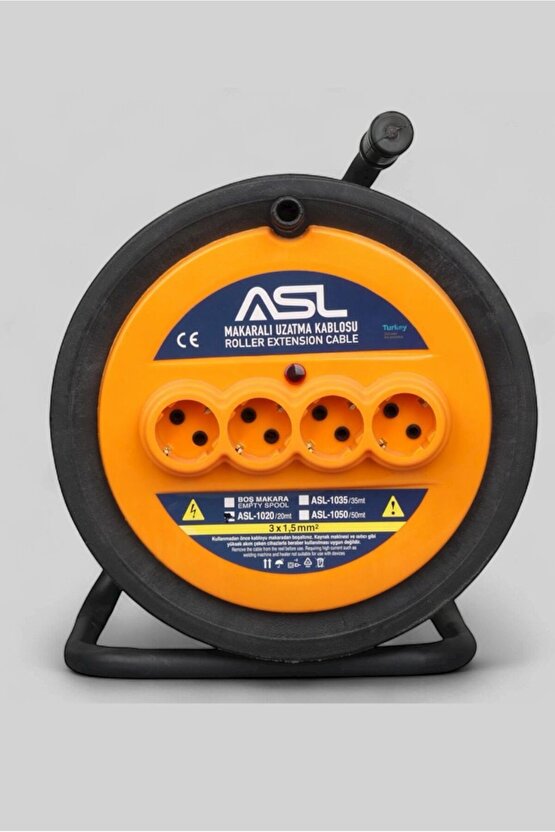 20 Metre 4 Priz Makaralı Uzatma Kablosu – 3x1.5 mm Güç Kablosu
