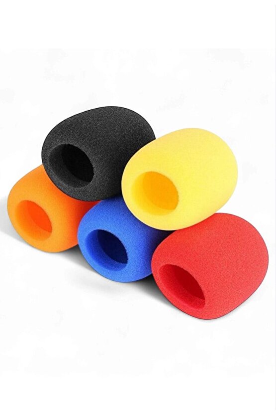 Renkli El Mikrofon Süngeri 5’li Set – Standart Boy (Sarı, Kırmızı, Mavi, Siyah, Turuncu)