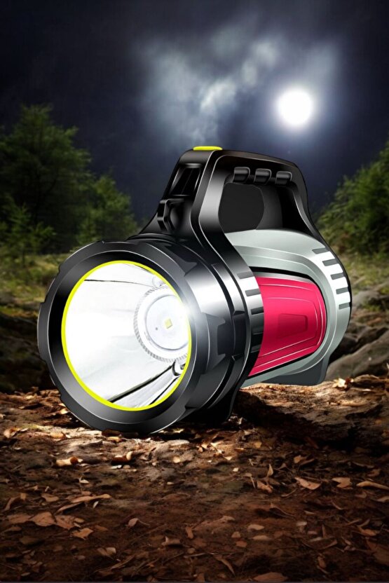 Şarjlı LED’li Uzun Menzilli Kamp Tipi Çok Fonksiyonlu Işıldak & El Feneri