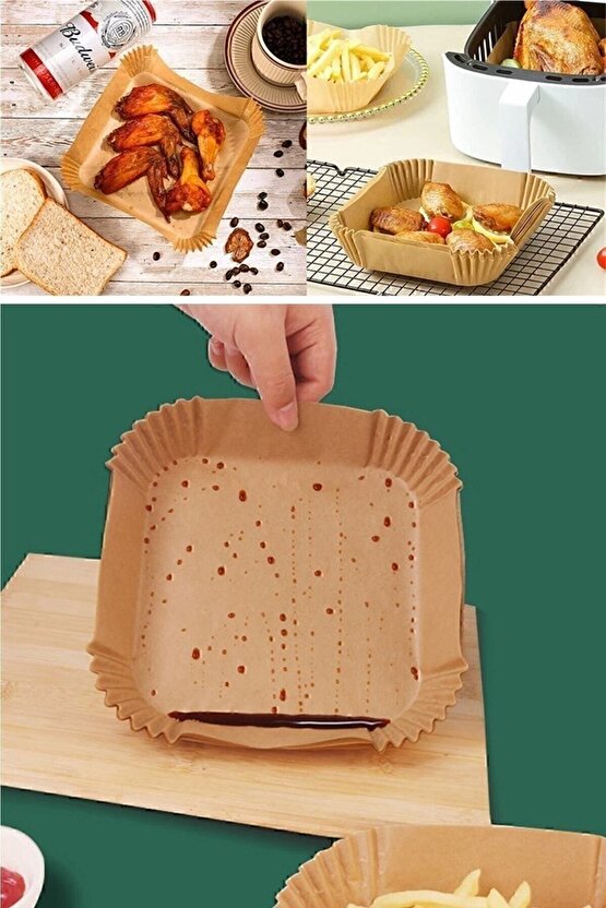 50 Adet Airfryer Pişirme Kağıdı Kare Tabak Model Yağlı Kağıt