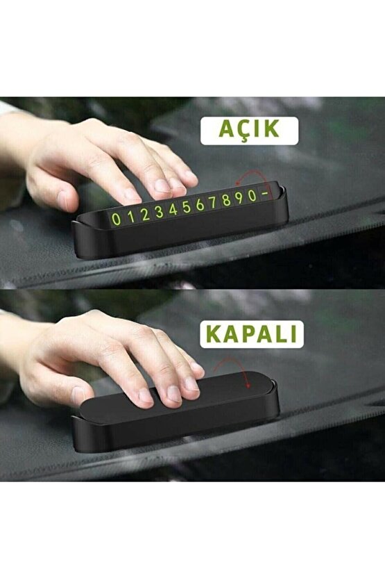 Araç İçi Fosforlu Numaratör Aç-Kapa Kutulu Araç Park Torpido Üstü Telefon Numarası Göstergesi