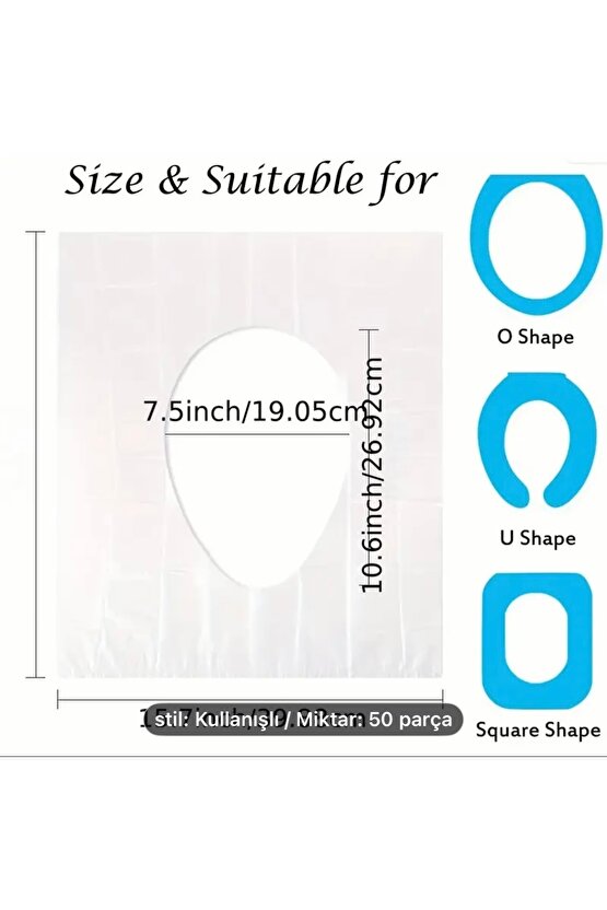 Klozet Kapağı Kılıfı Hijyenik Seyahat Tek Kullanımlık Klozet Wc Örtüsü 50 Adet