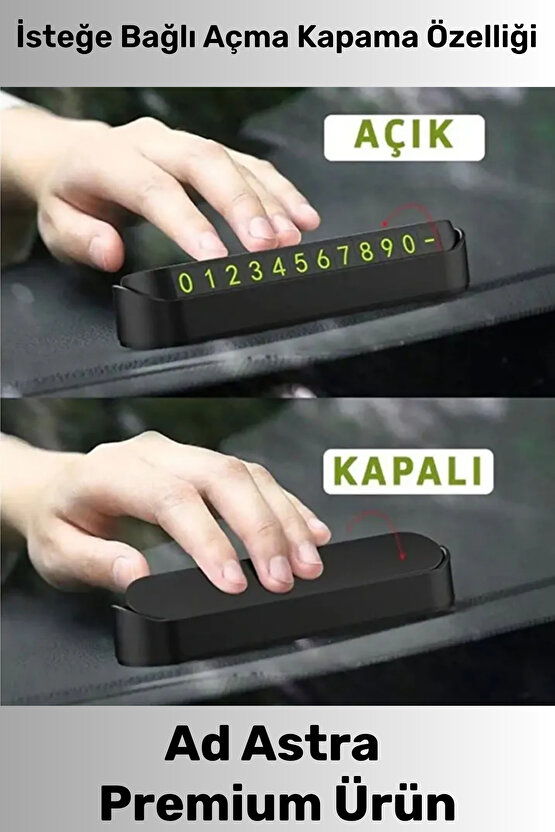 Trend Ürün Siyah Şık Tasarım Fosforlu Mıknatıslı Kişisel Araç Park Numaratörü İsteğe Bağlı AçKapa