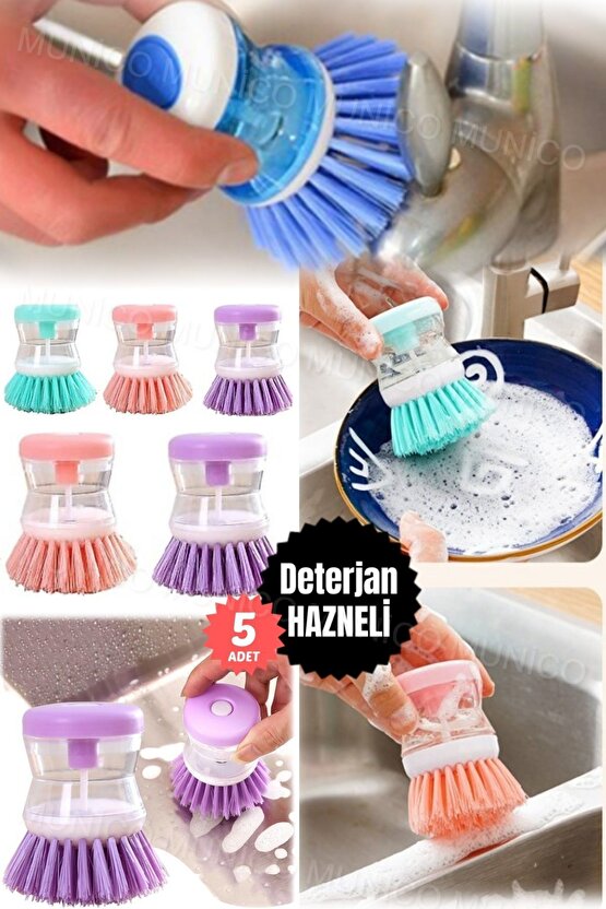 5 Adet Mutfak İçin Hazneli Bulaşık Fırçası Kullanışlı Sıvı Deterjanlı Bulaşık Fırçası Pratik
