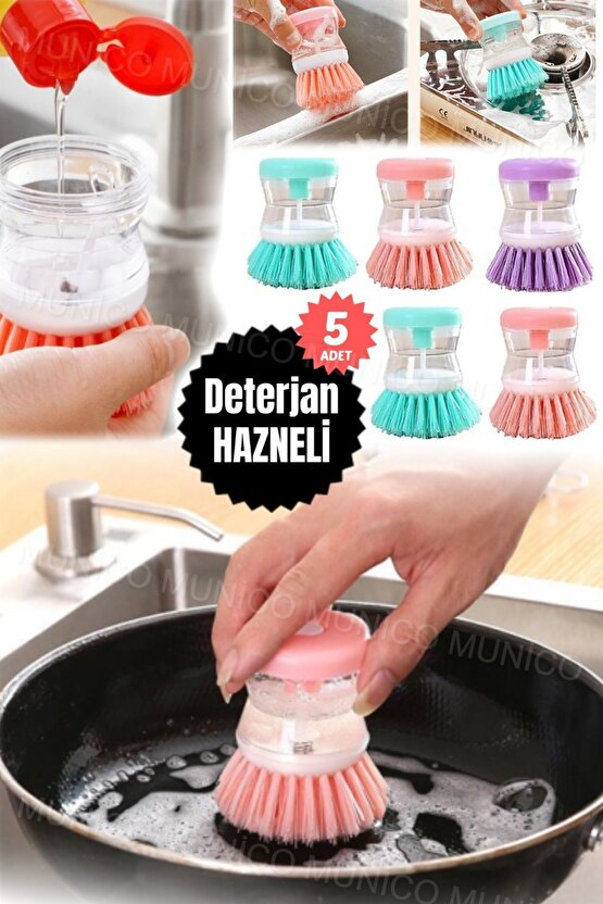 5 Adet Mutfak İçin Hazneli Bulaşık Fırçası Kullanışlı Sıvı Deterjanlı Bulaşık Fırçası Pratik