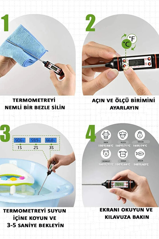 Gıda Termometresi Sıvı Gıda Et Su Süt Mama Sıcaklık Ölçer Yoğurt Mayalamak Için Termometre