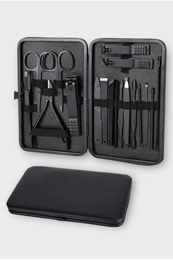 Paslanmaz Çelik 18 Parça Profesyonel Manikür Pedikür Seti – Tırnak Bakım ve Kişisel Hijyen Kiti