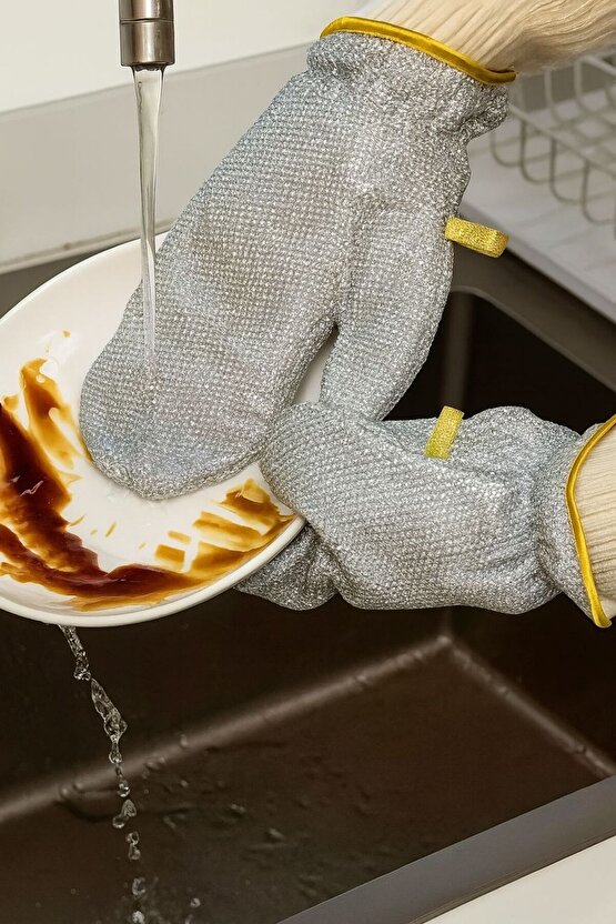 3 Adet Metal Tel Eldiven Bulaşık Yıkama Dayanıklı Suya Dayanıklı Mutfak Eldiveni
