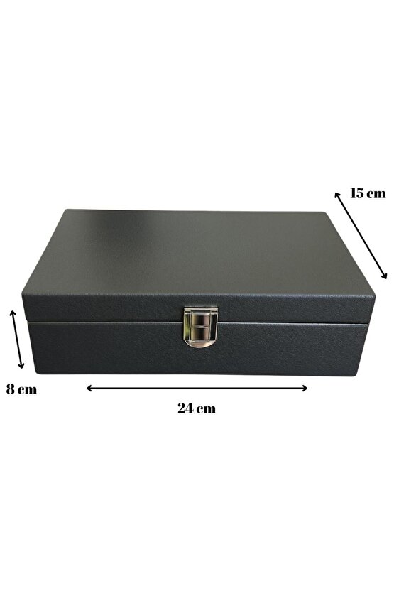 Siyah Deri 6 Bölmeli Saat Kutusu – Şık ve Zarif Tasarım 24x15x8