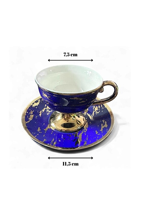 Lacivert Gold Desenli Lüks 6’lı Porselen Kahve Fincan Takımı