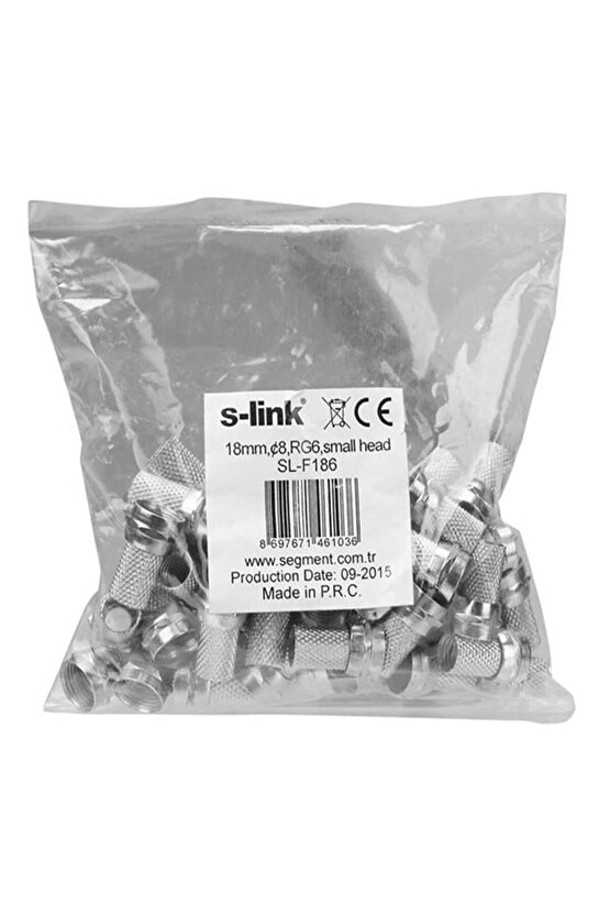 S-Link SL-F186 Geniş 18 mm * 8 RG6U4 Erkek F Konnektör (50li Paket) (4835)