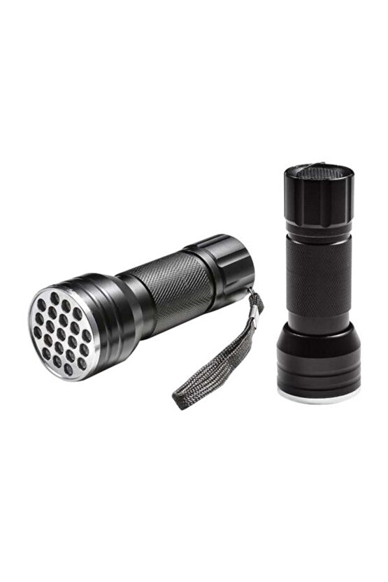 M3LFS- pm-6351 uv işinli 21 ledli 10 cm metal kasa pilli el feneri