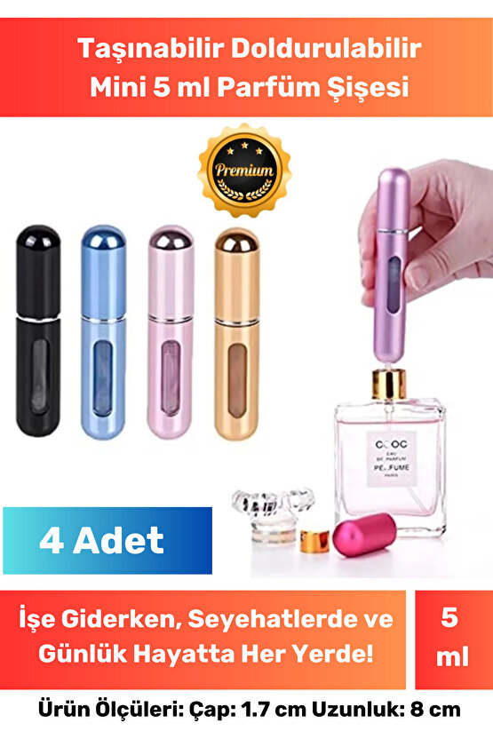 Parfüm Şişesinden Doldurulabilir Taşınabilir Çanta İçi Seyahat Mini Cep Parfüm Şişesi 5 ml - 4 Adet