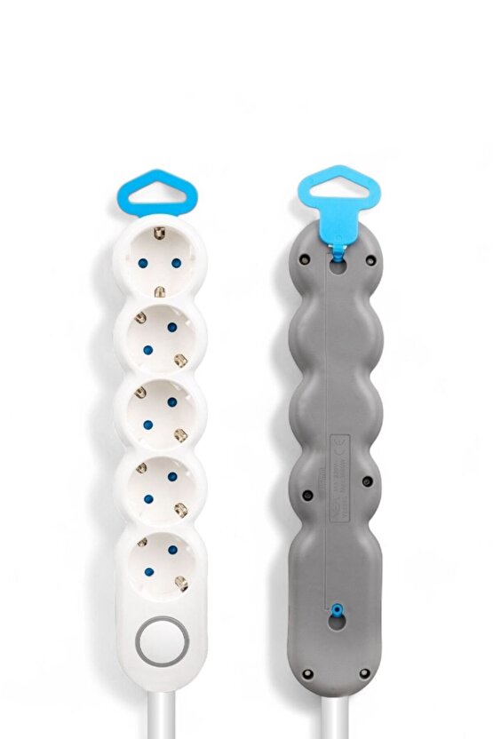 5’li Beyaz Grup Priz – 1.5 Metre Kablo, Anahtarlı, Akım Korumalı, Topraklı Çoklu Priz
