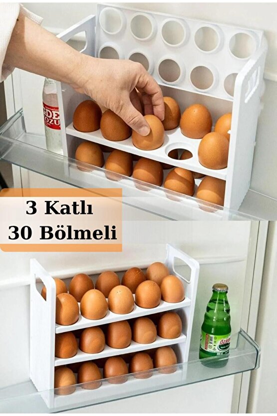 3 Katlı Plastik Yumurta Saklama Rafı 30’lu – Buzdolabı İçi ve Tezgâh Üstü Yumurtalık Organizer