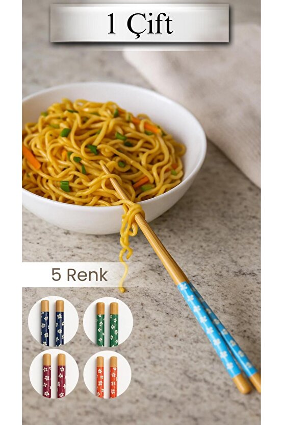 Desenli Bambu Chopstick - 1 Çift - Renkli Suşi ve Noodle Çubuğu