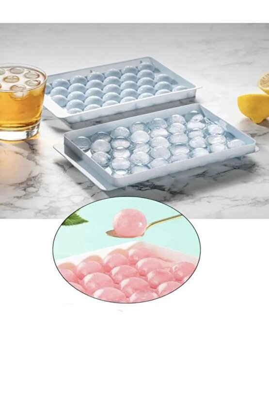 2.5 cm Çap Yuvarlak Buz Küpü Yapma Tepsisi 33 Bölmeli Küre Top Buz Kalıbı Küplü Buzluk 20x12 cm