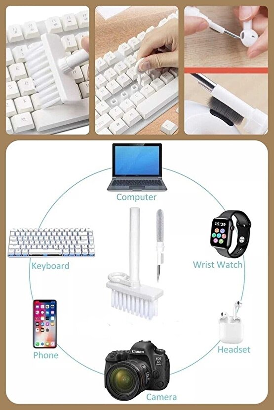 5in1 Kablosuz Bluetooth Oyuncu  Kulaklık Klavye Telefon Kamera Lens Temizleme Fırçası Kalemi