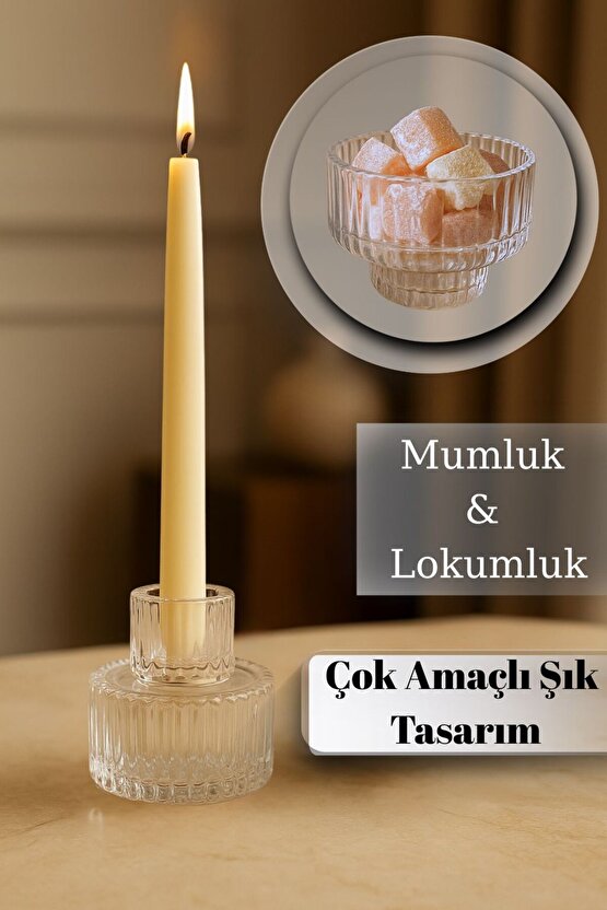 3 adet Çok Amaçlı Cam Mumluk ve Lokumluk – Şık Dekoratif Tasarım