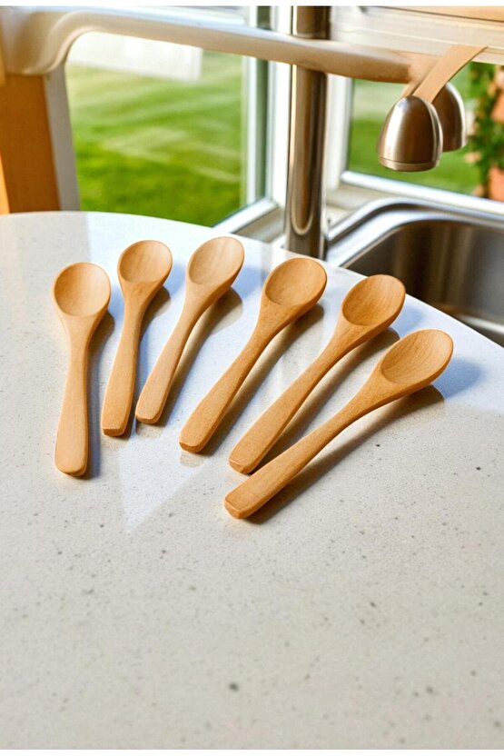 Ahşap Servis Kaşığı 17 cm Doğal Yemek Kaşığı – 6 Adet