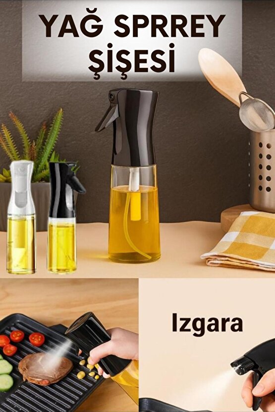1 adet Yağ Sprey Şişesi – Cam Gövdeli Püskürtme Başlıklı Yağlık (SiyahBeyaz Renk Seçenekli)