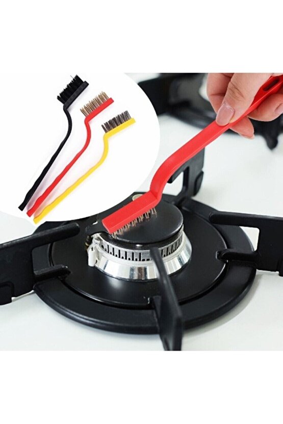 3 Parça Tel Fırça Detaylı Temizlik Seti Mutfak fırın davlumbaz yağ çıkarma lavabo köşe temizleyici