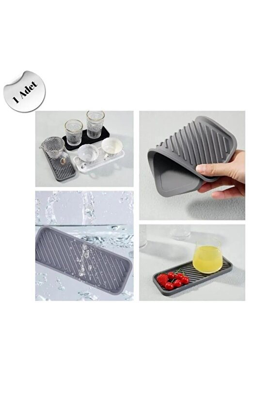 Esnek Silikon Yağdanlık Altlığı Hijyenik Çok Amaçlı Organizer Sabunluk Altlığı 23x10 Cm