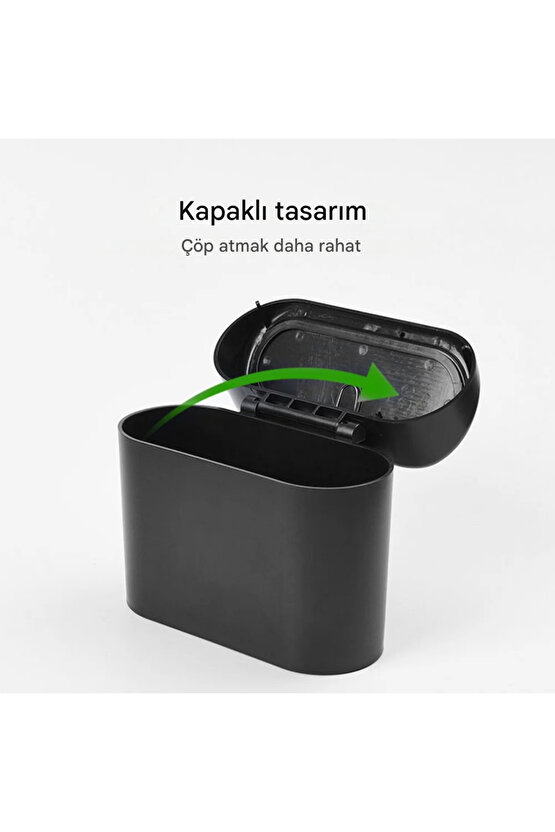 Araba Çöp Kutusu Portatif Araç İçi Taşınabilir Kapaklı Organizer Çöp Kovası İtme Kapaklı Kova(SİYAH)