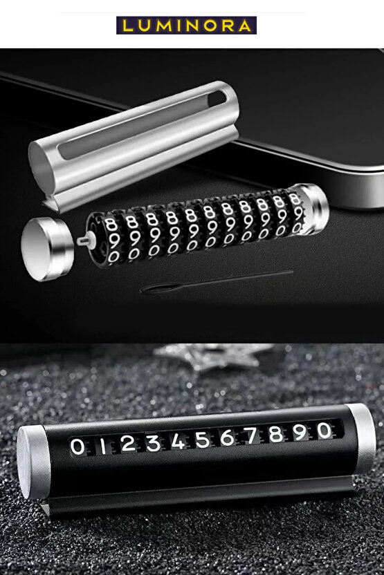 Alüminyum Kasa Çevirmeli Araç Içi Park Telefon Numaratörü Park Numarası Parkmatik Siyah