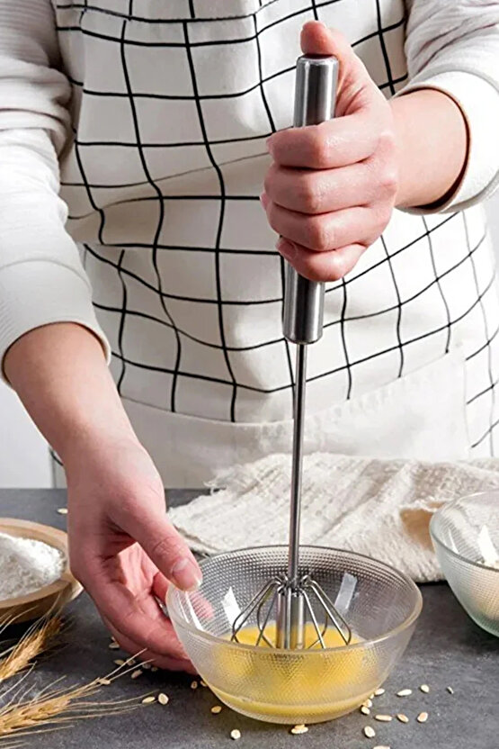 Pratik Paslanmaz Çelik Basmalı Otomatik Çırpıcı Metal Çırpıcı 1 Adet Uzunluk 30cm