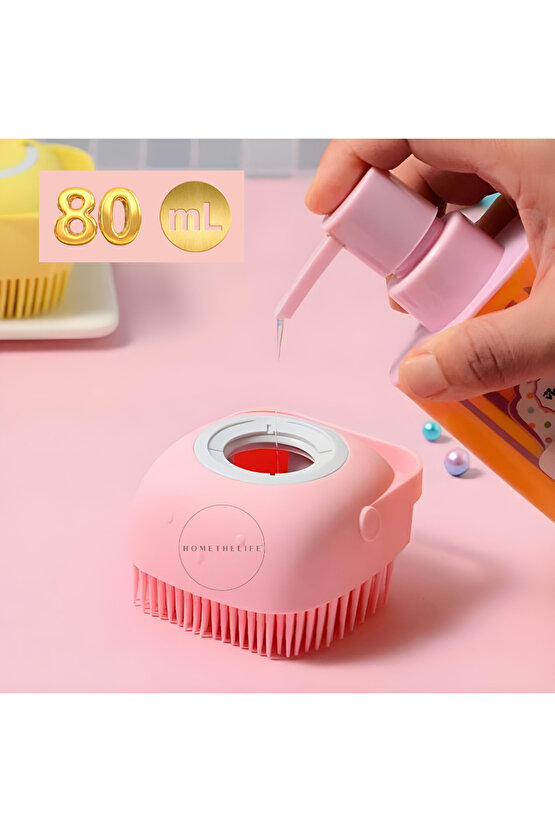 Yumuşak Silikon Fırçalı, 80 ml Hazneli Bebek Duş Fırçası, Çok Yönlü Kullanım, Pratik Tasarım 1X