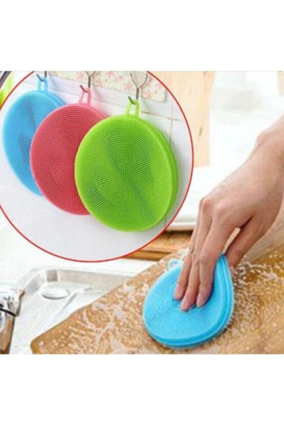 Silikon Yuvarlak Bulaşık Yıkama Fırçası Çok Amaçlı Silikon Fırça Tükenmeyen 2li