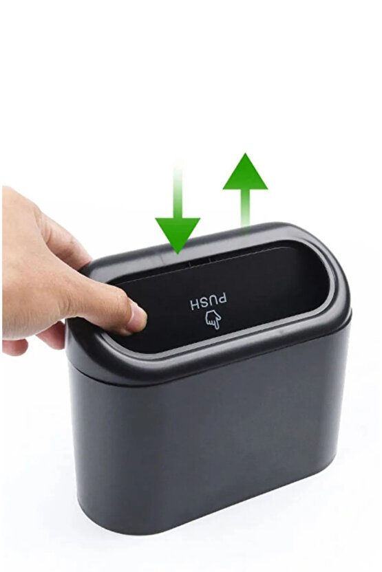 Araba Çöp Kutusu Siyah Portatif Araç İçi Taşınabilir Kapaklı Organizer Çöp Kovası