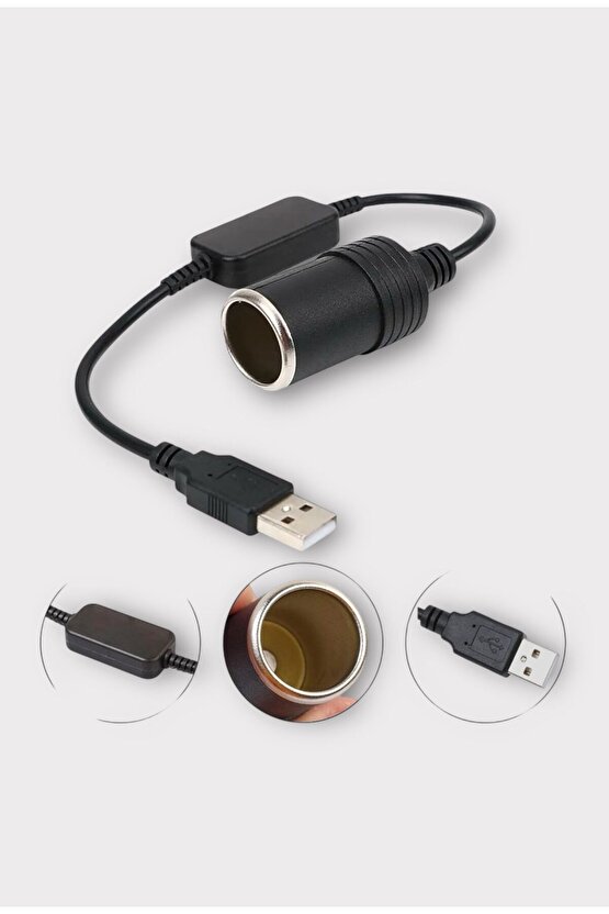 USB 2.0 5V 2A to 12V 0.8A Araç Çakmak Fişi Dişi Çevirici Adaptör